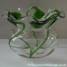 Load image into Gallery viewer, Edwardian Stuart Crystal Bowl with Green Tadpoles Peacock Trails
