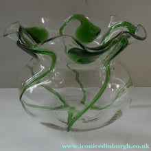 Load image into Gallery viewer, Edwardian Stuart Crystal Bowl with Green Tadpoles Peacock Trails
