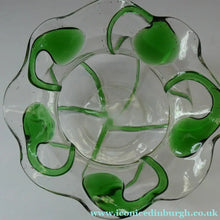 Load image into Gallery viewer, Edwardian Stuart Crystal Bowl with Green Tadpoles Peacock Trails
