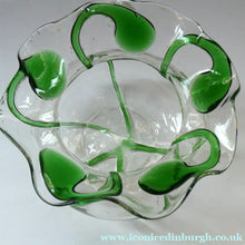 Load image into Gallery viewer, Edwardian Stuart Crystal Bowl with Green Tadpoles Peacock Trails
