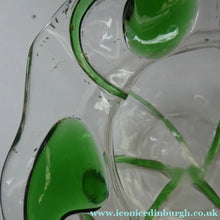 Load image into Gallery viewer, Edwardian Stuart Crystal Bowl with Green Tadpoles Peacock Trails
