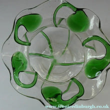 Load image into Gallery viewer, Edwardian Stuart Crystal Bowl with Green Tadpoles Peacock Trails
