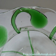 Load image into Gallery viewer, Edwardian Stuart Crystal Bowl with Green Tadpoles Peacock Trails
