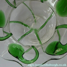 Load image into Gallery viewer, Edwardian Stuart Crystal Bowl with Green Tadpoles Peacock Trails
