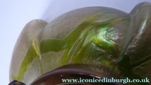 Load image into Gallery viewer, Jugendstil Kralik Glass Inkwell with Lustre and Green Trail Bands, and Brass Hinged Lid
