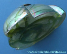Load image into Gallery viewer, Beautiful Art Nouveau / Jugendstil Kralik Glass PAMPAS Inkwell with Lustre and Green Trail Bands, and Brass Hinged Lid
