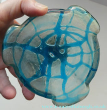 Load image into Gallery viewer, ANTIQUE Art Nouveau / Jugendstil Kralik Glass Inkwell with Lustre and Turquoise Blue Trail Bands, and Brass Hinged Lid
