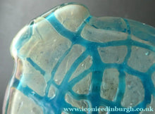Load image into Gallery viewer, ANTIQUE Art Nouveau / Jugendstil Kralik Glass Inkwell with Lustre and Turquoise Blue Trail Bands, and Brass Hinged Lid
