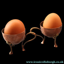 Load image into Gallery viewer, ARTS AND CRAFTS. Sweet PAIR of Antique WMF Planished Copper &amp; Brass Egg Cups
