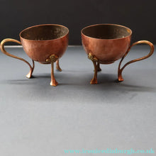 Load image into Gallery viewer, ARTS AND CRAFTS. Sweet PAIR of Antique WMF Planished Copper &amp; Brass Egg Cups
