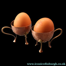 Load image into Gallery viewer, ARTS AND CRAFTS. Sweet PAIR of Antique WMF Planished Copper &amp; Brass Egg Cups
