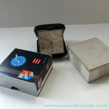 Load image into Gallery viewer, AS NEW: Vintage Early 1960s Black Leather ORIS Swiss Made Travelling Alarm Clock (original box)
