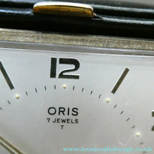 Load image into Gallery viewer, AS NEW: Vintage Early 1960s Black Leather ORIS Swiss Made Travelling Alarm Clock (original box)
