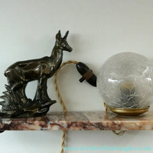 Load image into Gallery viewer, Original 1930s ART DECO Lamp. Roe Deer with Crackle Glass Shade &amp; Black Marble
