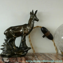 Load image into Gallery viewer, Original 1930s ART DECO Lamp. Roe Deer with Crackle Glass Shade &amp; Black Marble
