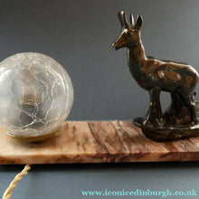 Load image into Gallery viewer, Original 1930s ART DECO Lamp. Roe Deer with Crackle Glass Shade &amp; Black Marble
