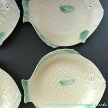 Load image into Gallery viewer, SIX 1930s Yellow Shorter &amp; Sons Fish Plates (9 1/2 inches) and Massive Serving Platter 14 1/2 inches
