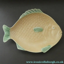 Load image into Gallery viewer, SIX 1930s Yellow Shorter &amp; Sons Fish Plates (9 1/2 inches) and Massive Serving Platter 14 1/2 inches
