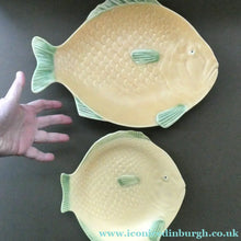 Load image into Gallery viewer, SIX 1930s Yellow Shorter &amp; Sons Fish Plates (9 1/2 inches) and Massive Serving Platter 14 1/2 inches
