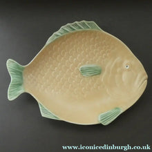 Load image into Gallery viewer, SIX 1930s Yellow Shorter &amp; Sons Fish Plates (9 1/2 inches) and Massive Serving Platter 14 1/2 inches
