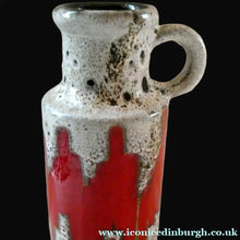 Load image into Gallery viewer, West German 1970s Scheurich Vase with White Lava and Shiny Red Glazes
