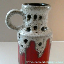 Load image into Gallery viewer, West German 1970s Scheurich Vase with White Lava and Shiny Red Glazes
