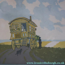 Load image into Gallery viewer, Original 1920s Colour Woodcut by John Hall Thorpe (1874 - 1947) THE CARAVAN. Pencil Signed
