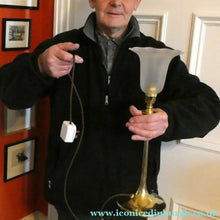 Load image into Gallery viewer, Antique Arts and Crafts Brass Lamp and Opaque White Glass Shade. DRYAD of Leicester Style

