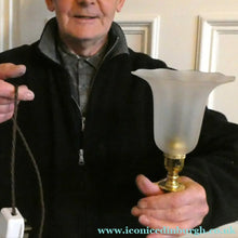 Load image into Gallery viewer, Antique Arts and Crafts Brass Lamp and Opaque White Glass Shade. DRYAD of Leicester Style
