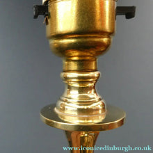 Load image into Gallery viewer, Antique Arts and Crafts Brass Lamp and Opaque White Glass Shade. DRYAD of Leicester Style

