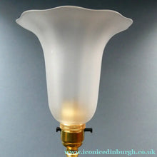 Load image into Gallery viewer, Antique Arts and Crafts Brass Lamp and Opaque White Glass Shade. DRYAD of Leicester Style
