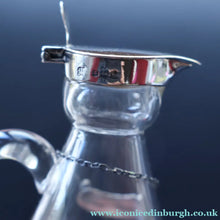 Load image into Gallery viewer, B/ ANTIQUE WHISKY NOGGIN. Hallmarked 1907 Hukin and Heath Silver Mounts; with Cute Miniature Silver Whisky Label
