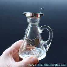 Load image into Gallery viewer, B/ ANTIQUE WHISKY NOGGIN. Hallmarked 1907 Hukin and Heath Silver Mounts; with Cute Miniature Silver Whisky Label
