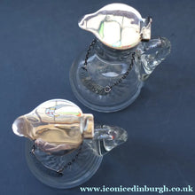 Load image into Gallery viewer, B/ ANTIQUE WHISKY NOGGIN. Hallmarked 1907 Hukin and Heath Silver Mounts; with Cute Miniature Silver Whisky Label

