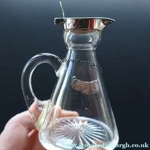 Load image into Gallery viewer, B/ ANTIQUE WHISKY NOGGIN. Hallmarked 1907 Hukin and Heath Silver Mounts; with Cute Miniature Silver Whisky Label
