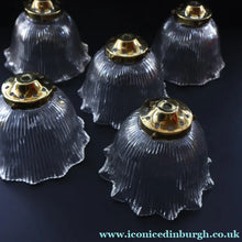 Load image into Gallery viewer, Fine Vintage HOLOPHANE Style Ribbed Glass Pendant Lamp Shade with Brass Hanging Fitment
