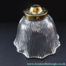 Load image into Gallery viewer, Fine Vintage HOLOPHANE Style Ribbed Glass Pendant Lamp Shade with Brass Hanging Fitment
