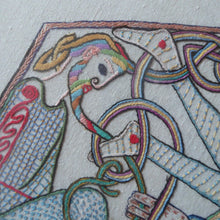 Load image into Gallery viewer, LARGE George Bain Style Celtic Revival Framed Embroidered Panel in Fine Period Frame. Design taken from the Book of Kells
