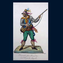 Load image into Gallery viewer, MALTESE ART. Early 19th Century Watercolour Costume Studies by Vincenzo Feneck. Neapolitan Bandit Brandishing a Musket
