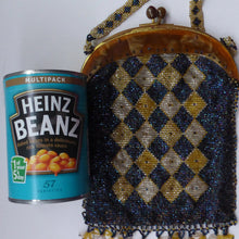 Load image into Gallery viewer, ART DECO Glass Beaded Bag with Celluloid Curved Clasp and Coffee Bean Details. Fabulous Vintage 1930s Evening Bag
