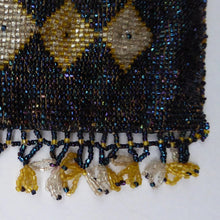 Load image into Gallery viewer, ART DECO Glass Beaded Bag with Celluloid Curved Clasp and Coffee Bean Details. Fabulous Vintage 1930s Evening Bag
