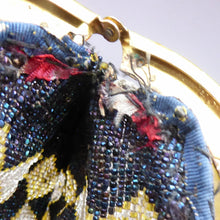 Load image into Gallery viewer, ART DECO Glass Beaded Bag with Celluloid Curved Clasp and Coffee Bean Details. Fabulous Vintage 1930s Evening Bag
