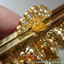 Load image into Gallery viewer, Beautiful LARGE Vintage 1960s GOLD GLOMESH Evening Bag; with Fancy Diamond Set Clasp
