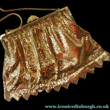 Load image into Gallery viewer, Beautiful LARGE Vintage 1960s GOLD GLOMESH Evening Bag; with Fancy Diamond Set Clasp
