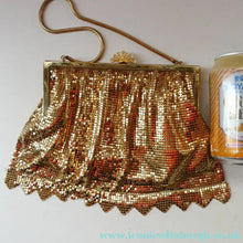 Load image into Gallery viewer, Beautiful LARGE Vintage 1960s GOLD GLOMESH Evening Bag; with Fancy Diamond Set Clasp
