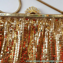 Load image into Gallery viewer, Beautiful LARGE Vintage 1960s GOLD GLOMESH Evening Bag; with Fancy Diamond Set Clasp
