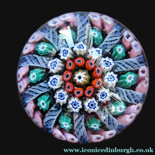 Load image into Gallery viewer, 1950s Vasart Paperweight Scottish Vintage Glass 10 Spokes and Millefiori Canes

