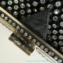 Load image into Gallery viewer, Beautiful Vintage 1950s Black Satin Evening Bag Covered with a Mesh of Crystal Diamante or Rhinestones
