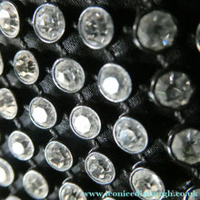 Load image into Gallery viewer, Beautiful Vintage 1950s Black Satin Evening Bag Covered with a Mesh of Crystal Diamante or Rhinestones
