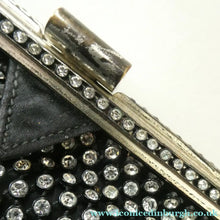 Load image into Gallery viewer, Beautiful Vintage 1950s Black Satin Evening Bag Covered with a Mesh of Crystal Diamante or Rhinestones
